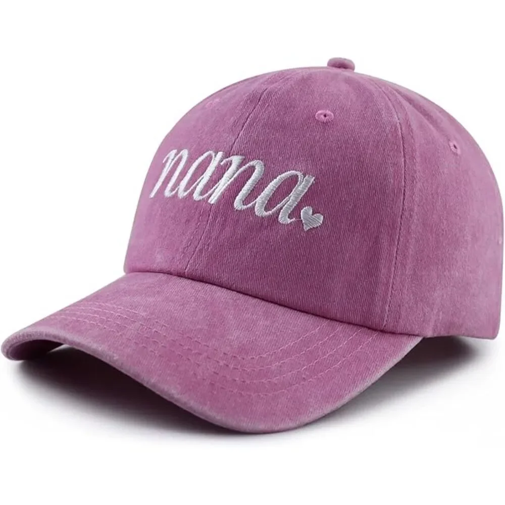Unisex Pink Washed 100% Cotton Nana Embroidered Adjustable Classic Baseball Cap